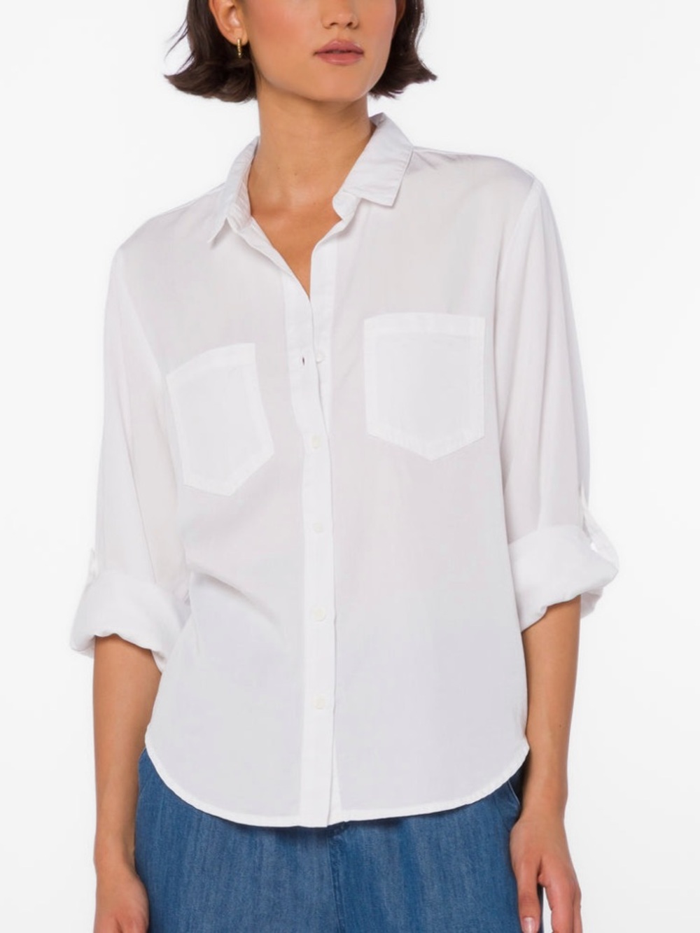 Velvet Heart Optic White Button-Down Shirt with Chest Pockets